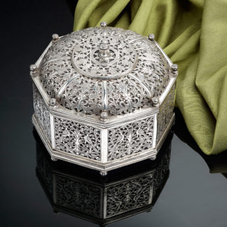 A Very Rare Indo-Portuguese Silver Octagonal Box Top