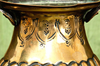 Brass Holy Water Stoup Closeup Engraving Top
