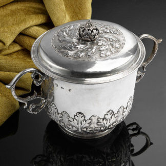 A Large and impressive Charles II Caudle Cup with cover; fully hallmarked on the side of the bowl for London 1680,