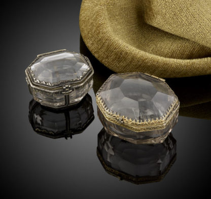 Two little rock crystal boxes with silver gilt mounts