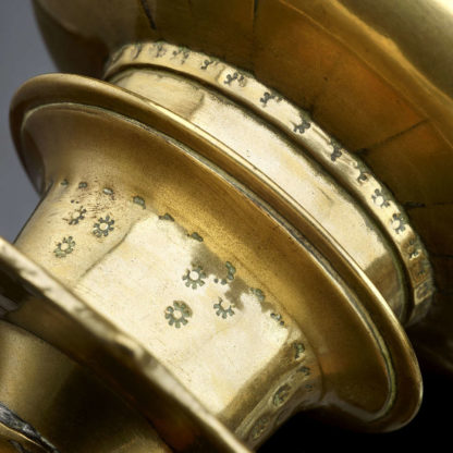 A Very Rare late 16th Century Brass Candlestick Closeup Detail