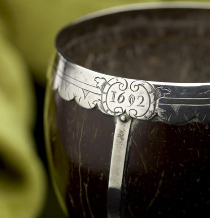 Silver Mounted Coconut Cup Closeup Rim