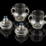 Rare pair of glass syllabub pots, with lids, late 17th century