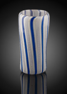 A Glass Beaker with Blue and White Fili and Retortoli; Bernard Perrot, Orleans, late 17th century.