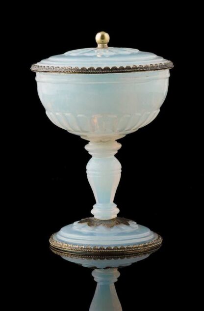 An Opaline Glass Cup and Cover, with Silver Gilt Mounts; Buquoy glasshouse, South Bohemia
