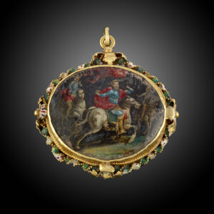 A rock crystal locket, mounted with gold and enamels; Italian or Spanish, 17th century back