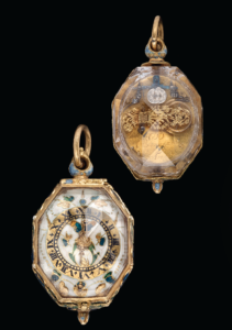 Oval gilt-brass pre-spring verge movement with engraved pillars