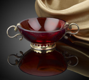 A ruby glass bowl with silver gilt mounts c.1690