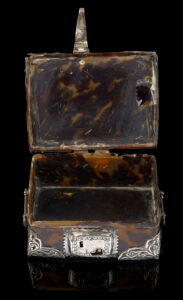 A Very Rare and Pretty Little Tortoiseshell Box with Silver Mounts; 17th Century inside