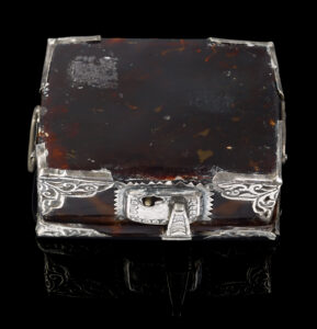 A Very Rare and Pretty Little Tortoiseshell Box with Silver Mounts; 17th Century bottom