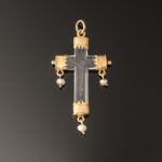 A rock crystal devotional pendant, consisting of a crucifix with gold mounts and small natural pearl drops; Italian, c.1550 main image