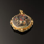 A devotional pendant, rock crystal mounted with gold decorated with enamels; Italian or Spanish, mid 17th century horseback side