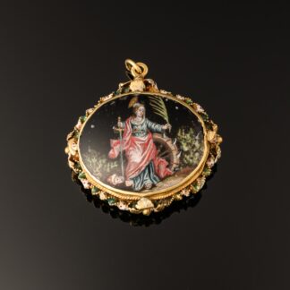 A devotional pendant, rock crystal mounted with gold decorated with enamels; Italian or Spanish, mid 17th century main image