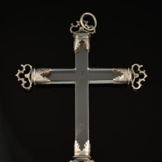 A fine rock crystal crucifix with silver mounts; Spanish, 17th century