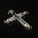 A fine rock crystal crucifix with silver mounts; Spanish, 17th century