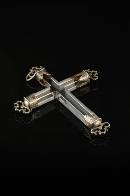 A fine rock crystal crucifix with silver mounts; Spanish, 17th century